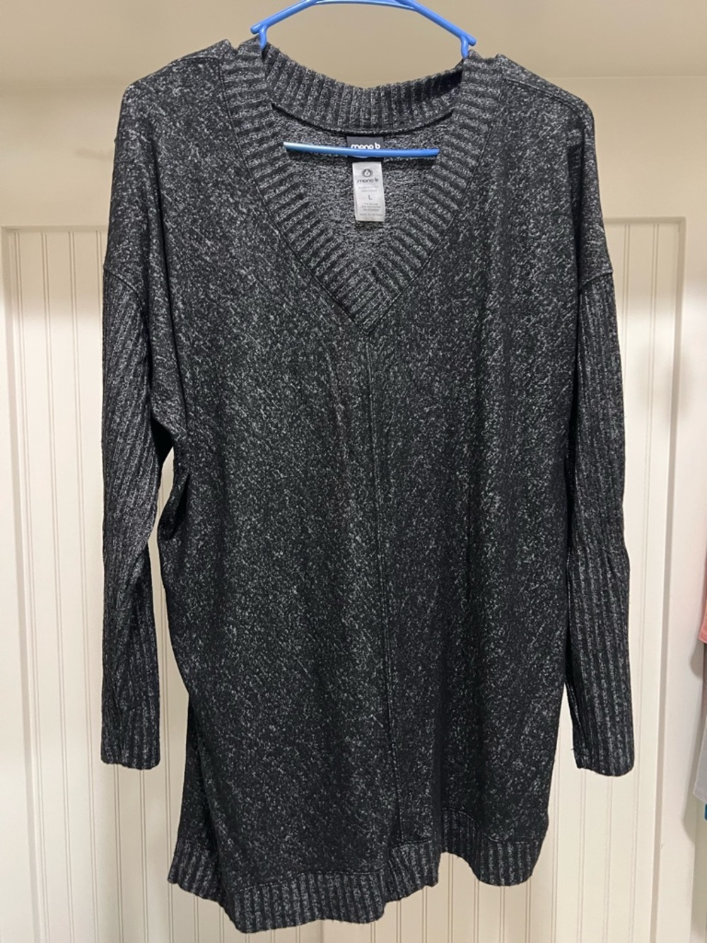 Mono B Charcoal Marled V-Neck Pullover Sweater